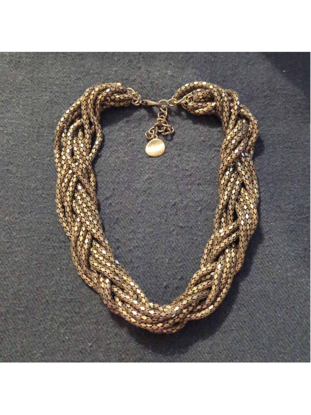 Bronze Tone Braided Mesh Chain Statement Necklace